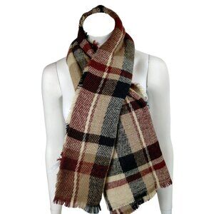 Charlotte Russe Unisex Beige Checkered Plaid Acrylic Cozy Winter Scarf Accessory